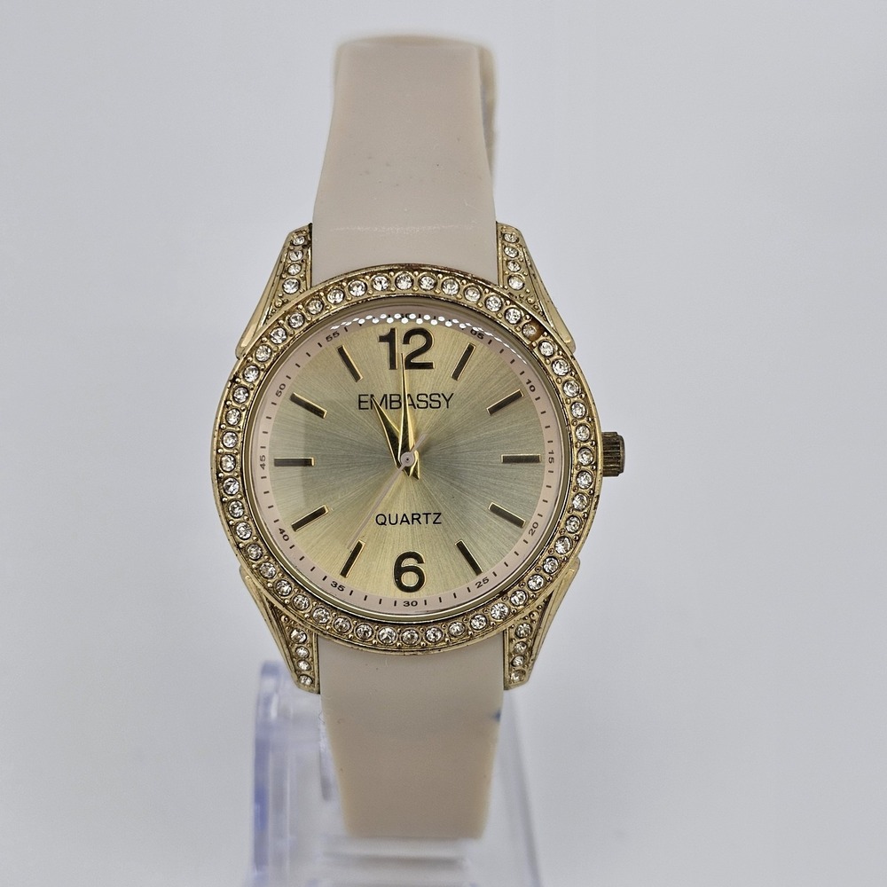 Embassy Women's Watch 34MM  Gold Dial Cream Plastic Bands New Battery‎